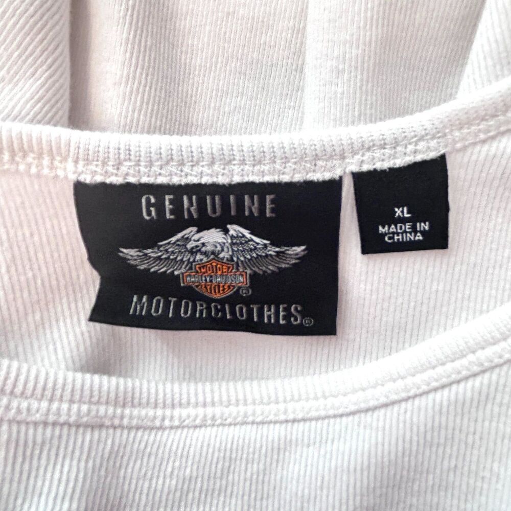 Harley Davidson Womens XL Knit Tank Top White with Black H-D Shield Roses - Picture 5 of 5